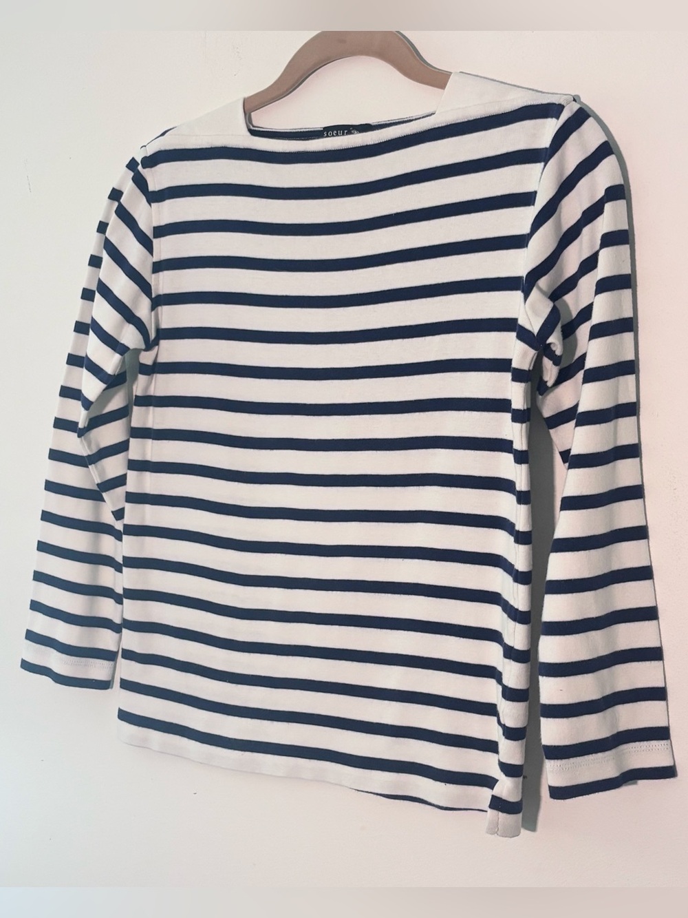 Soeur Paris Katy Navy Blue White Breton Stripe Cotton Long Sleeve Shirt EU36/US4 - Picture 4 of 12